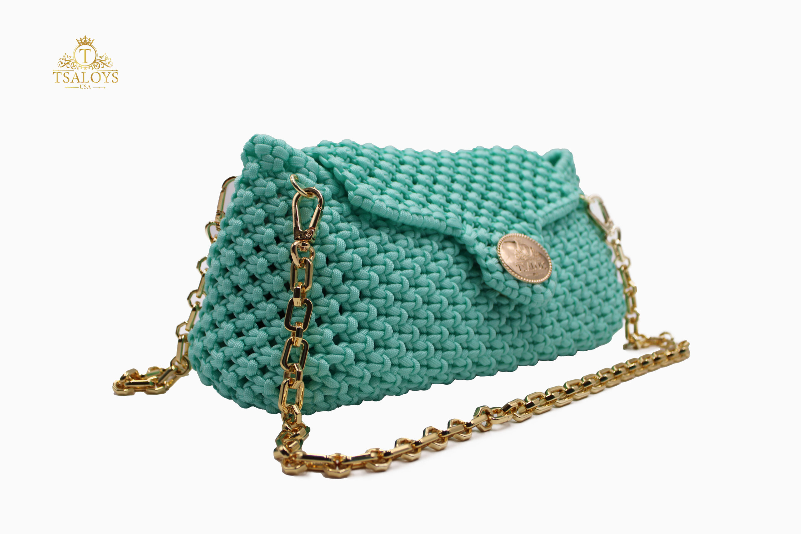 NKOLVE AIGU-MARINE COLOR ELEGANT PURSE 100% HAND-WOVEN