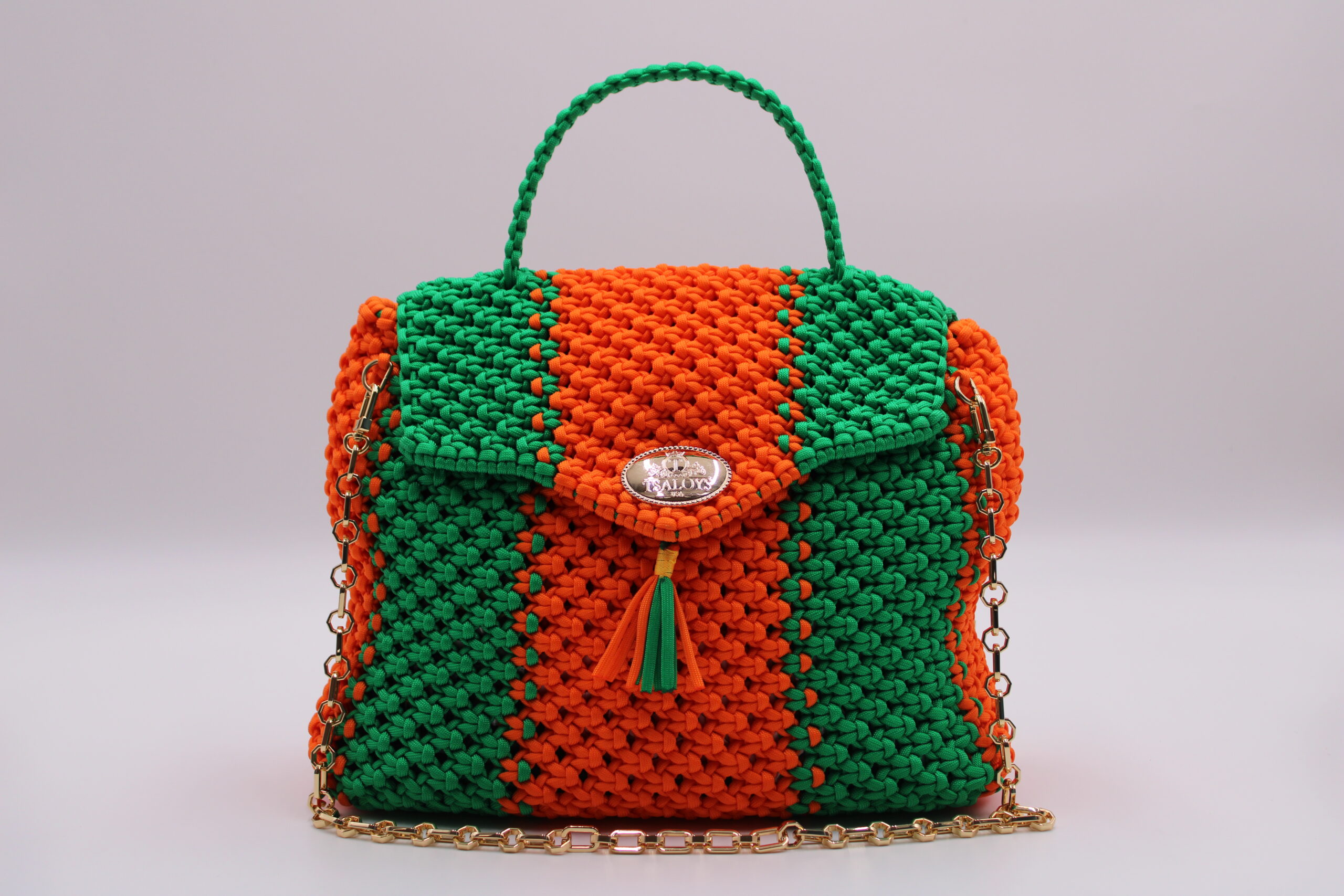 LARGE EDOGASSI TWO COLORS GREE-ORANGE BAG 100% HAND-WOVEN