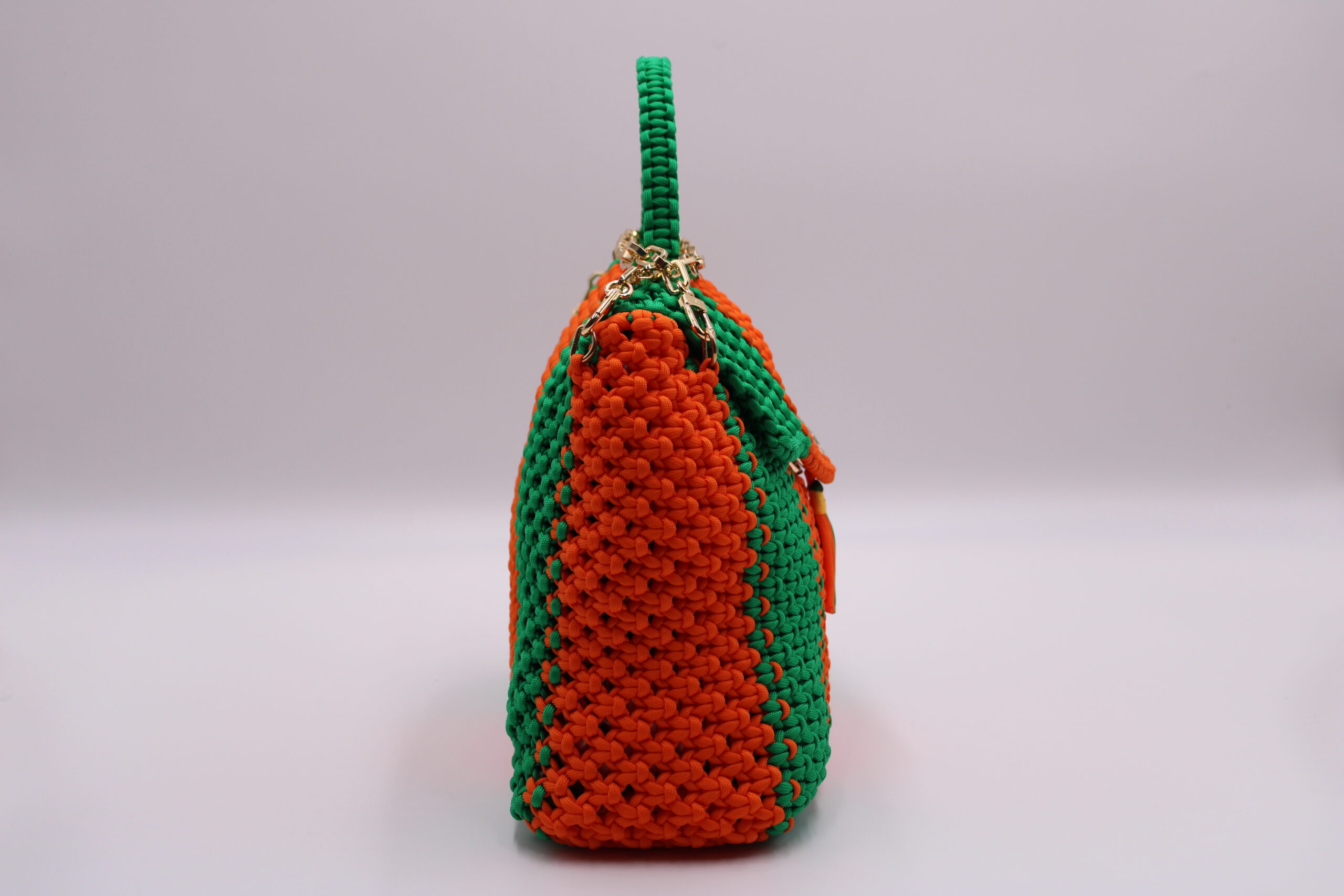 LARGE EDOGASSI TWO COLORS GREE-ORANGE BAG 100% HAND-WOVEN