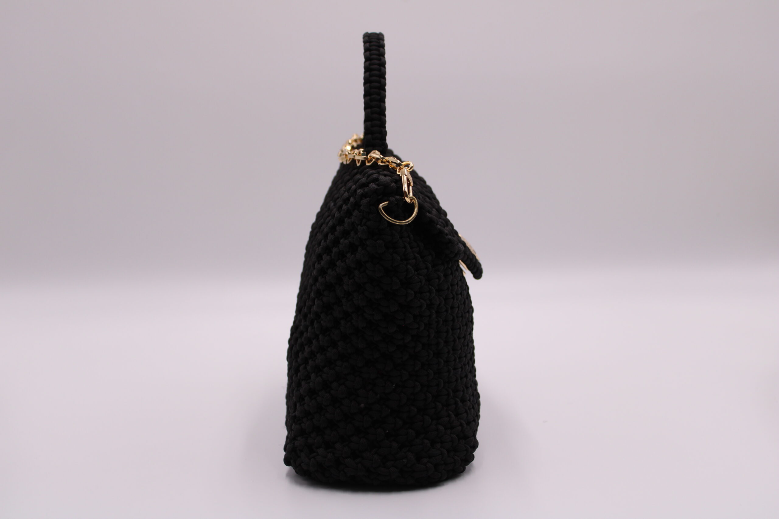 BLACK EBENE BAG 100% HAND-WOVEN WITH THE SMALL INTERNAL BAG AND GOLDEN METAL CHAIN