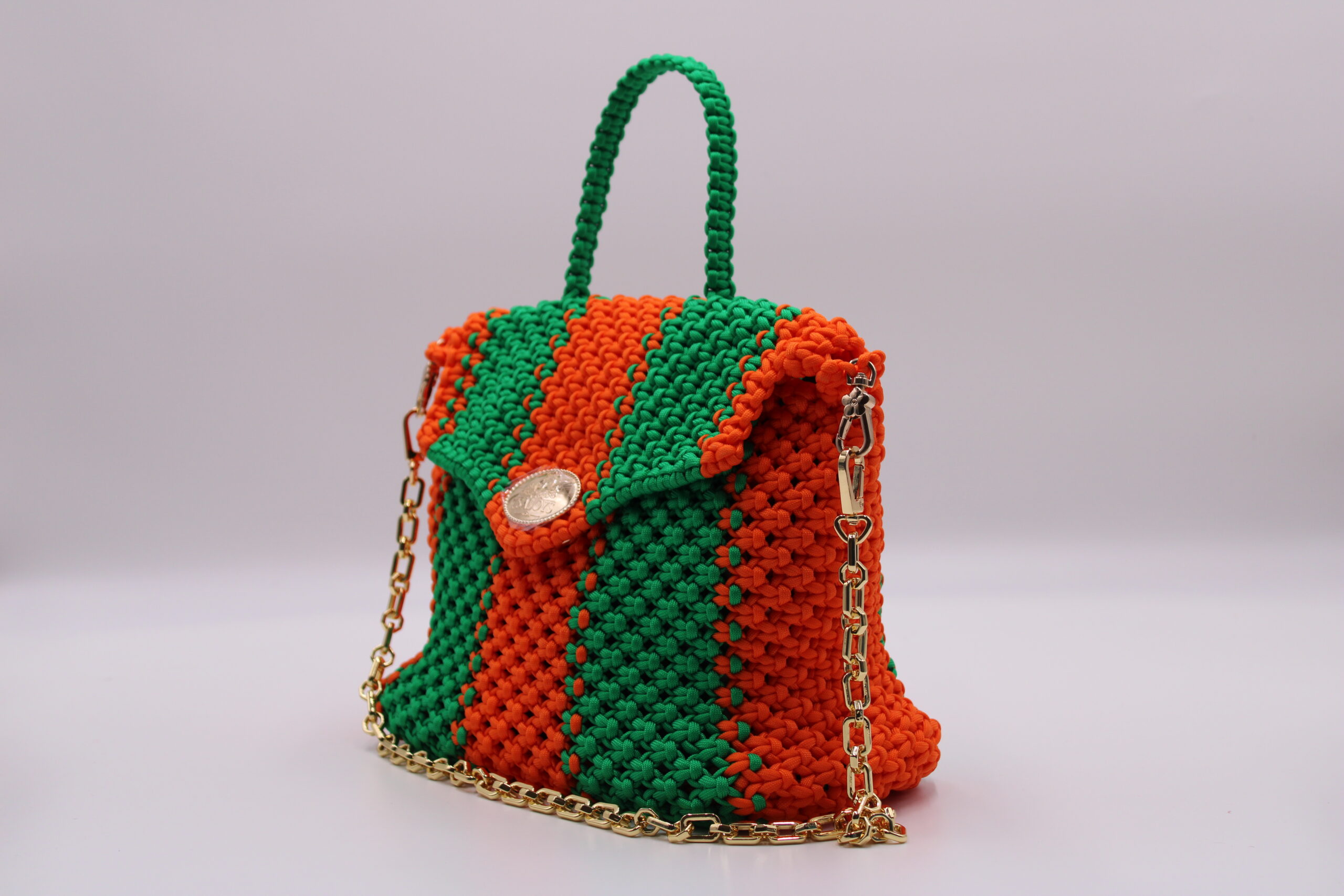 EDOGASSI TWO COLORS GREE-ORANGE BAG 100% HAND-WOVEN WITH THE SMALL INTERNAL BAG
