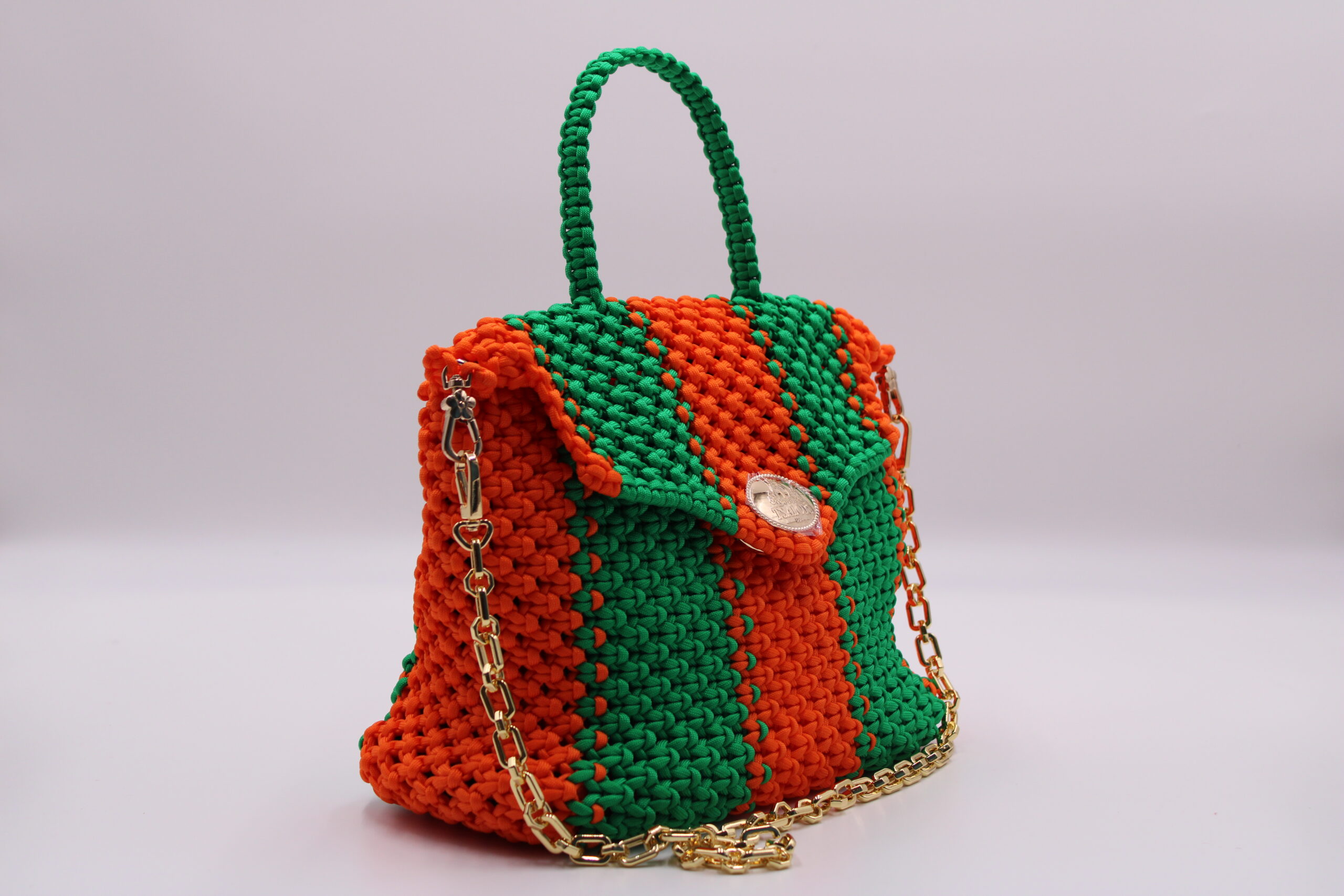 EDOGASSI TWO COLORS GREE-ORANGE BAG 100% HAND-WOVEN WITH THE SMALL INTERNAL BAG