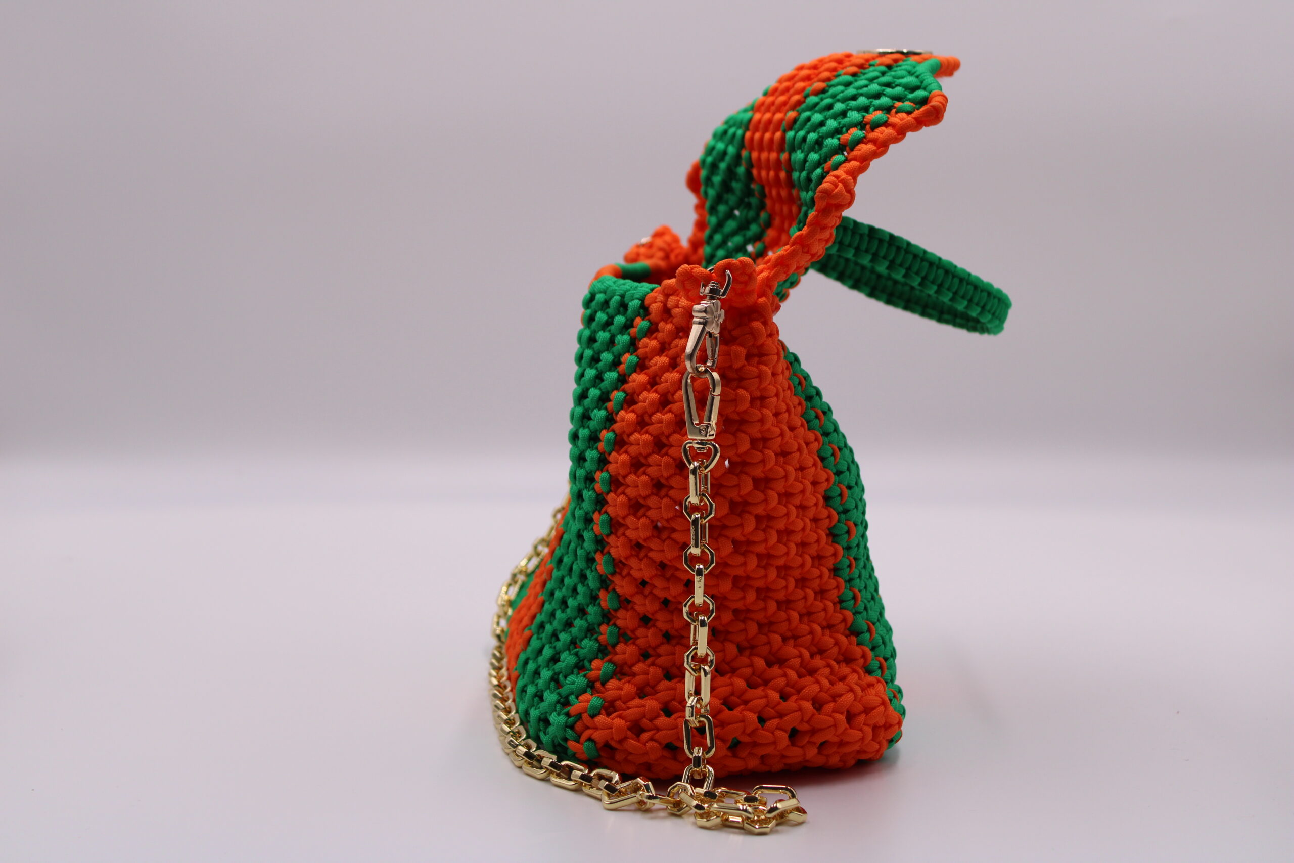 EDOGASSI TWO COLORS GREE-ORANGE BAG 100% HAND-WOVEN WITH THE SMALL INTERNAL BAG