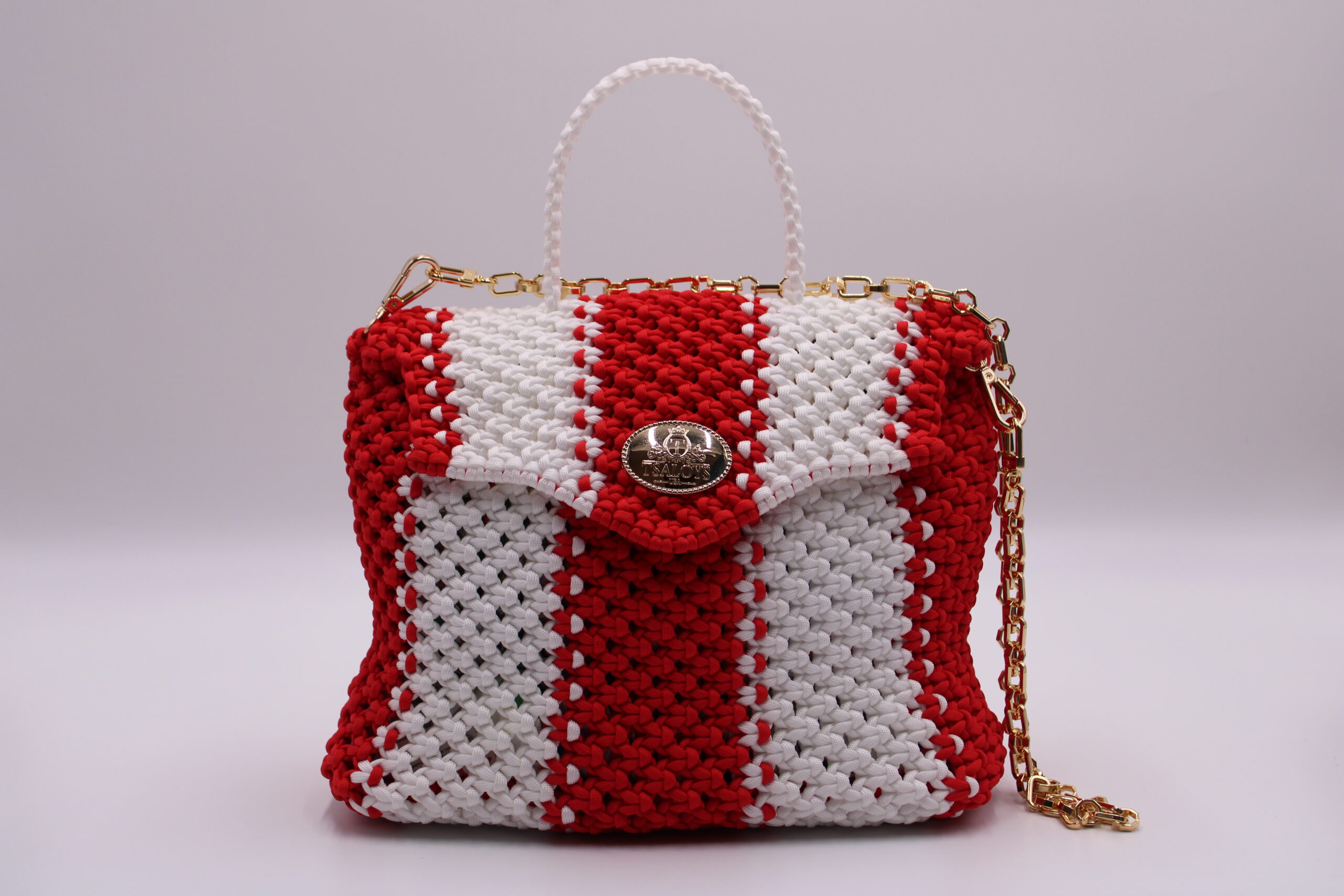 ADJAB TWO COLORS RED-WHITE BAG 100% HAND-WOVEN WITH THE SMALL INTERNAL POCKET