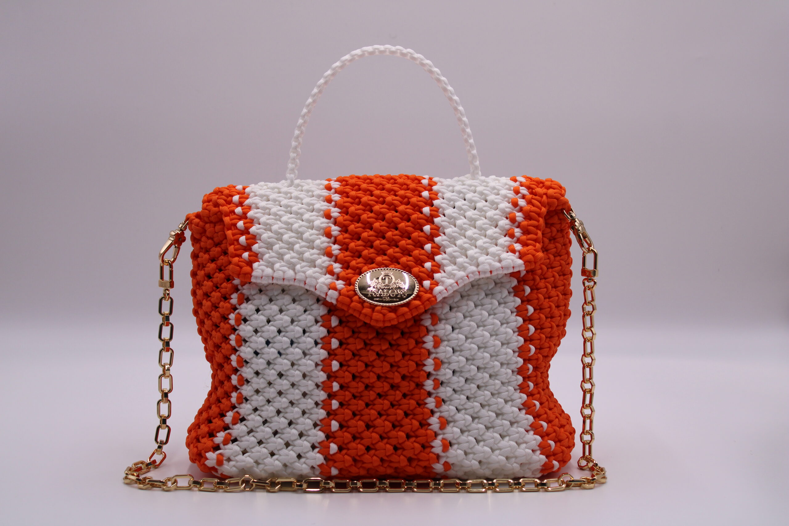 EVEVOO TWO COLORS ORANGE-WHITE BAG 100% HAND-WOVEN WITH THE SMALL INTERNAL POCKET