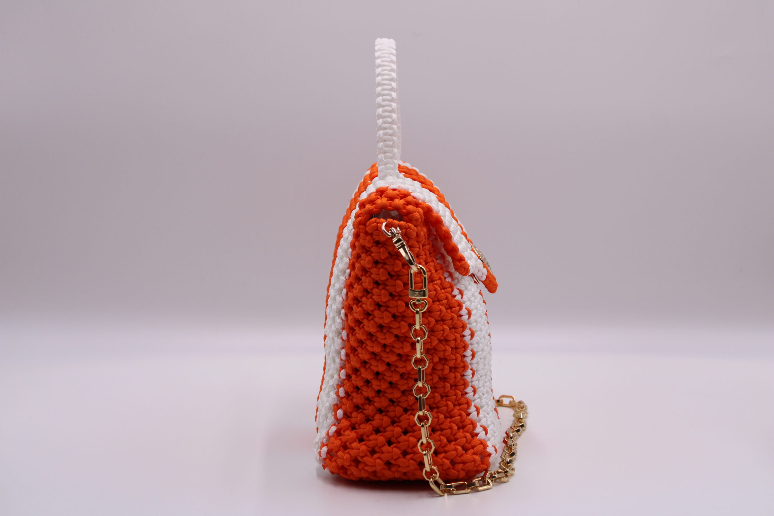EVEVOO TWO COLORS ORANGE-WHITE BAG 100% HAND-WOVEN WITH THE SMALL INTERNAL POCKET