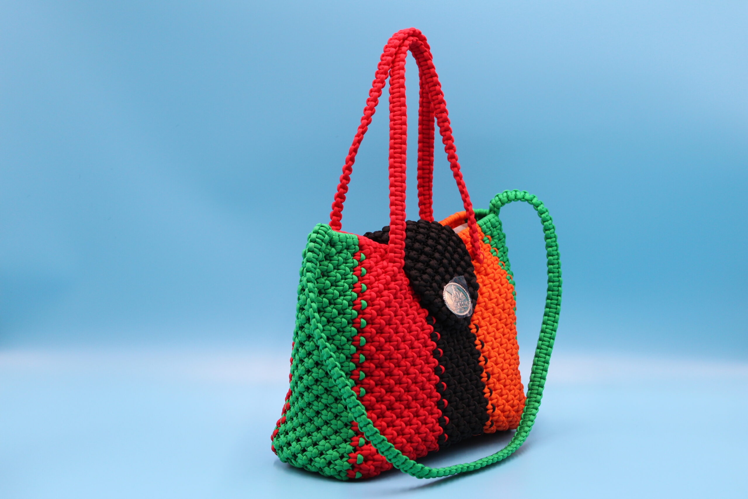 TOTE BAG MULTICOLOR WITH HALF CLOSED TOP 100% HAND-WOVEN WITH THE SMALL INTERNAL BAG
