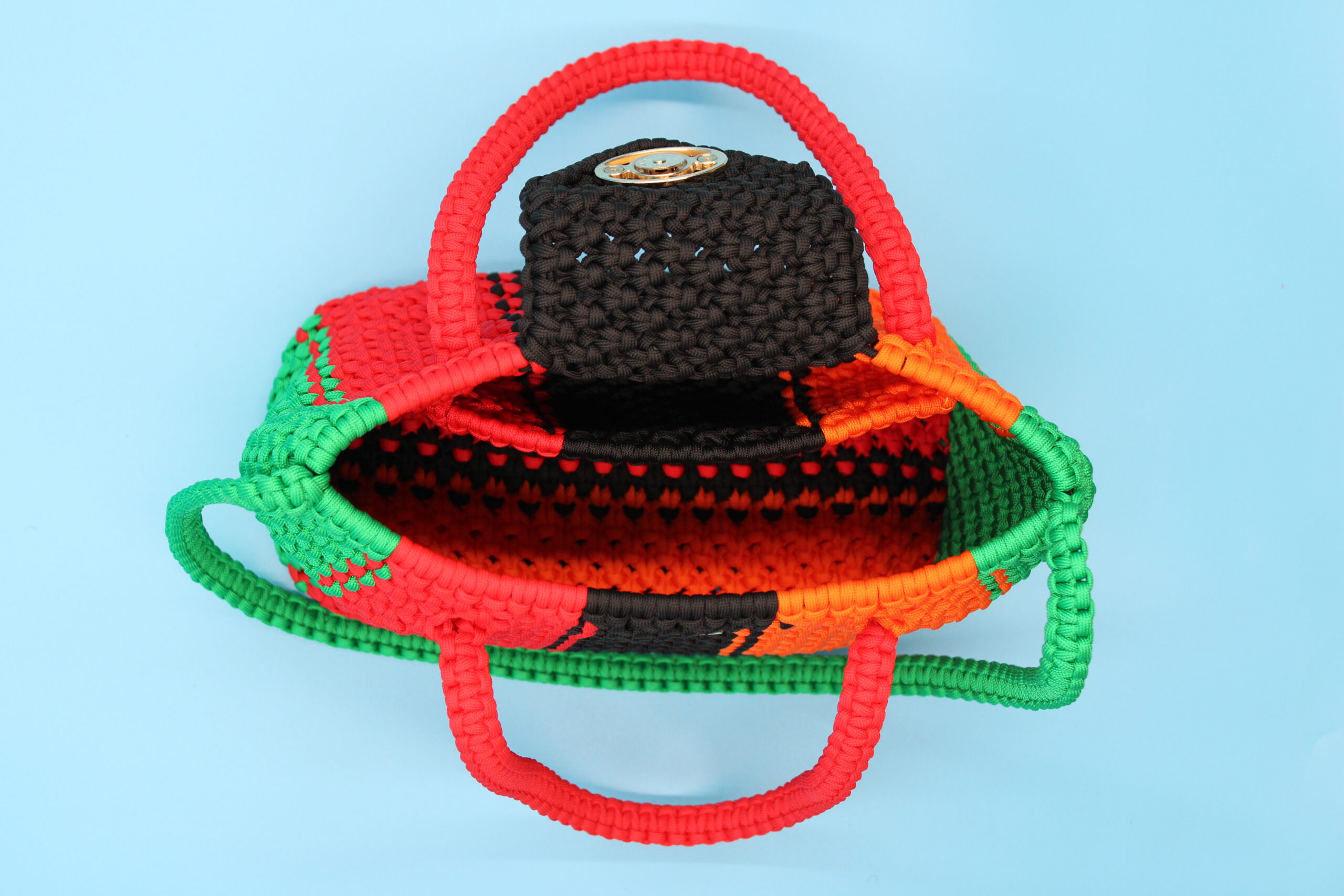 TOTE BAG MULTICOLOR WITH HALF CLOSED TOP 100% HAND-WOVEN WITH THE SMALL INTERNAL BAG